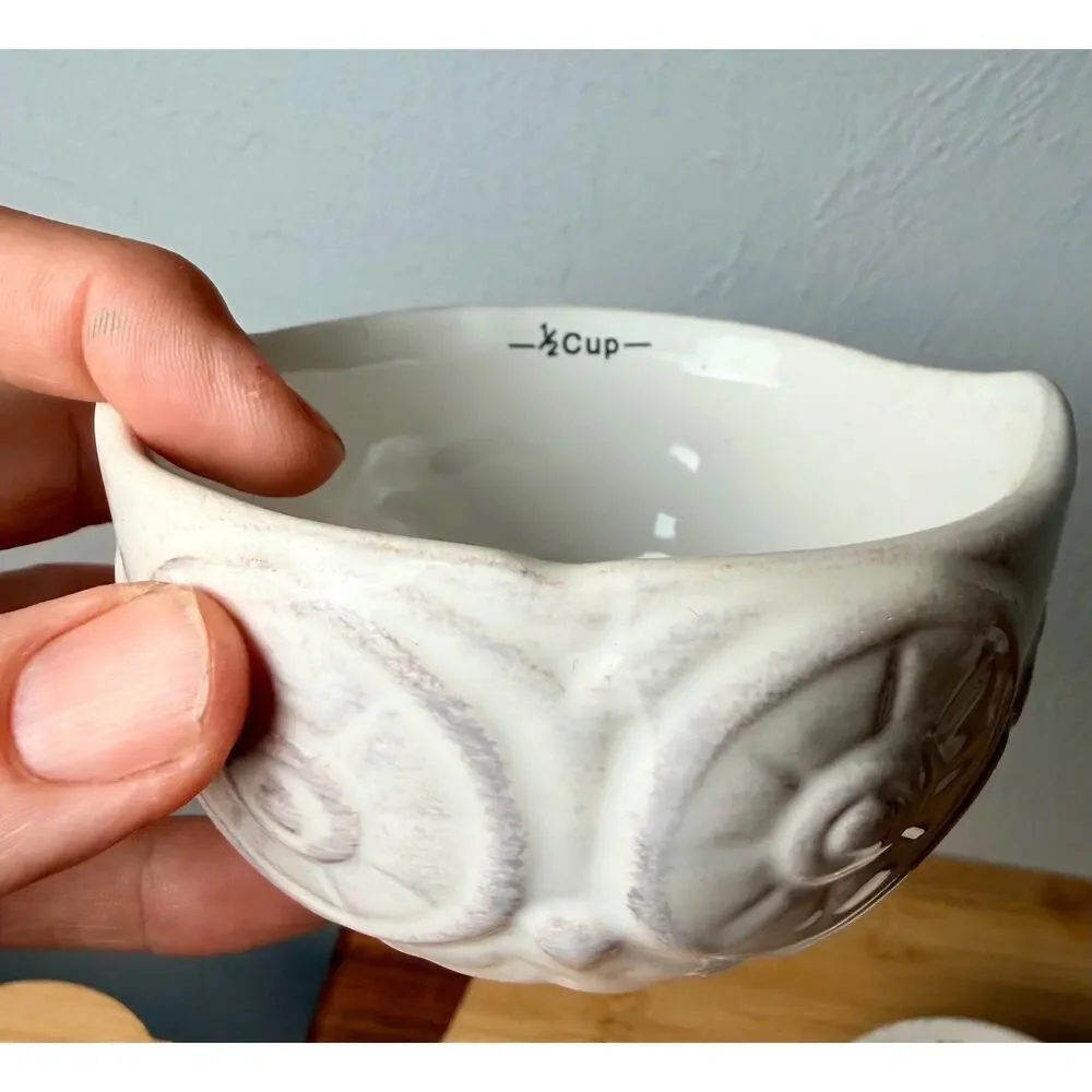 Vintage 1970s Ceramic Owl Nesting Measuring Cups, Set of 4